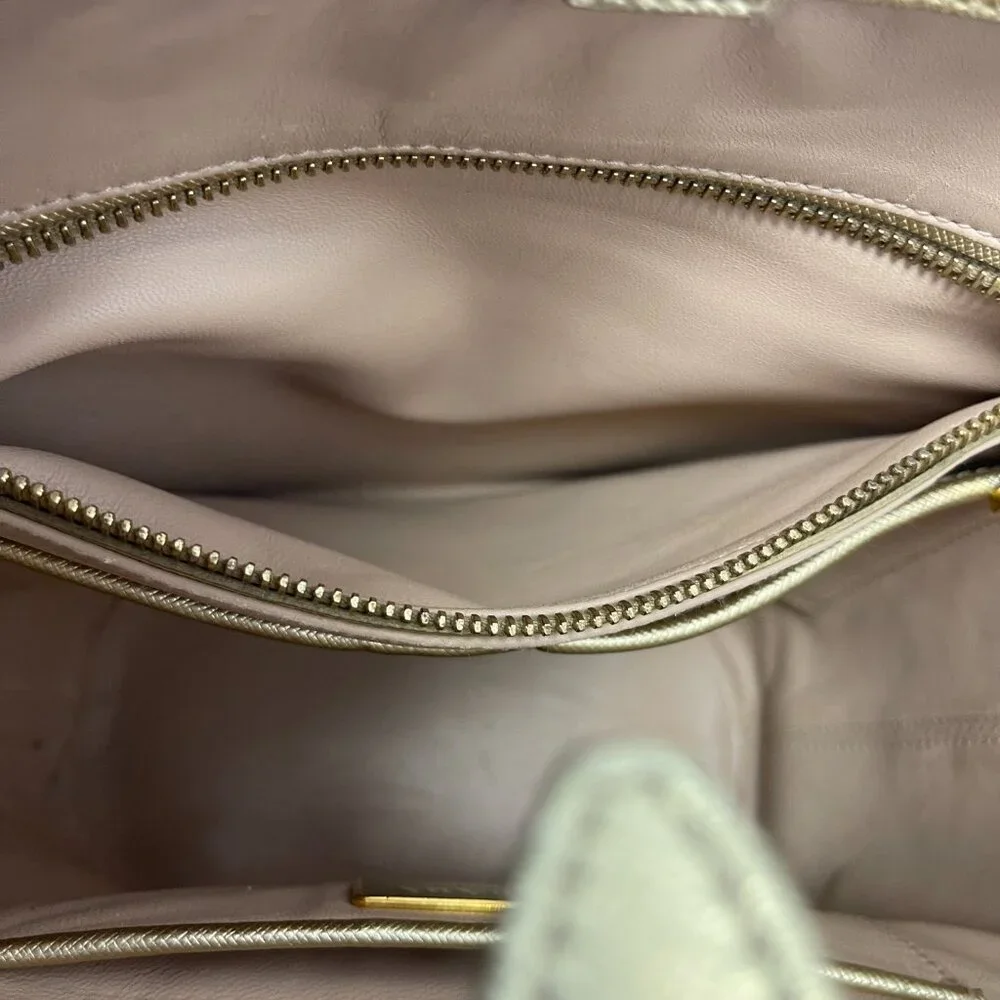 Prada Metallic Gold Saffiano Leather Vernice Studded Bucket Bag - Preowned